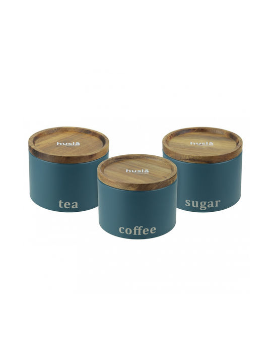Husla Set of 3 Coffee Tea Sugar Storage Boxes with Lid Stainless Steel Grey 9x13cm 3 Pieces