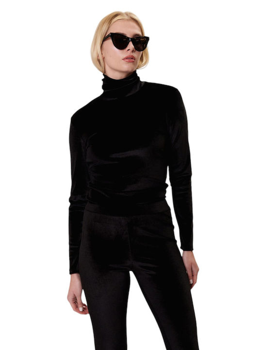 Collectiva Noir Women's Blouse Velvet Long Sleeve Black