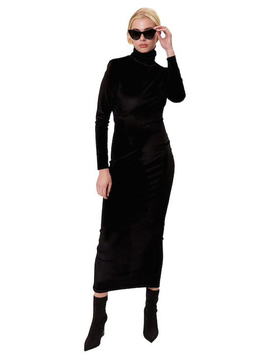 Midi Φόρεμα με Σκίσιμο Black