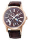 Orient Γυναικείο Ρολόι 43mm Μπαταρίας με Καφέ Δερμάτινο Λουράκι