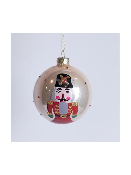 Set of 4 Glass Ecru Ball Ornaments 8cm Champagne with Nutcracker