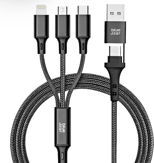 Blue Star Braided USB to Type-C / micro USB / Lightning 1.2m 2.4A Cable