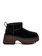 Classic Ultra Mini Leather Women's Ankle Boots with Medium Heel & Fur Black