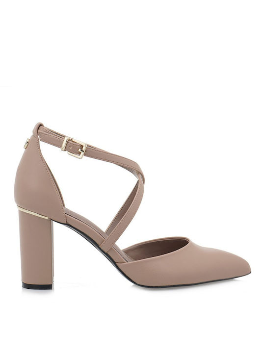 Exe Synthetic Leather Beige Heels