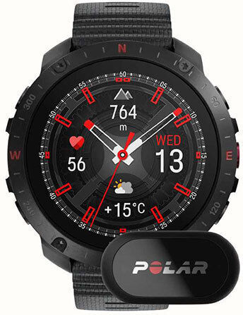 Polar Grit X2 Pro + Heart Rate Belt Stainless Steel 49mm Waterproof Smartwatch with Heart Rate Monitor (S/L Black Silicone Strap)
