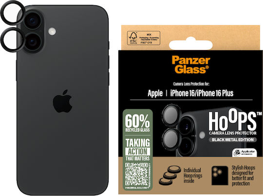 PanzerGlass Hoops Kameraschutz Gehärtetes Glas Black für das iPhone 16, iPhone 16 Plus