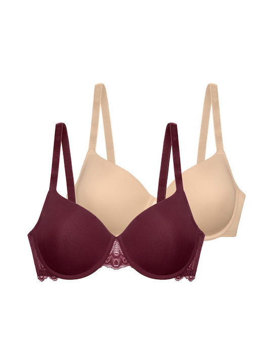 Bra with Light Padding Underwire Red/Beige