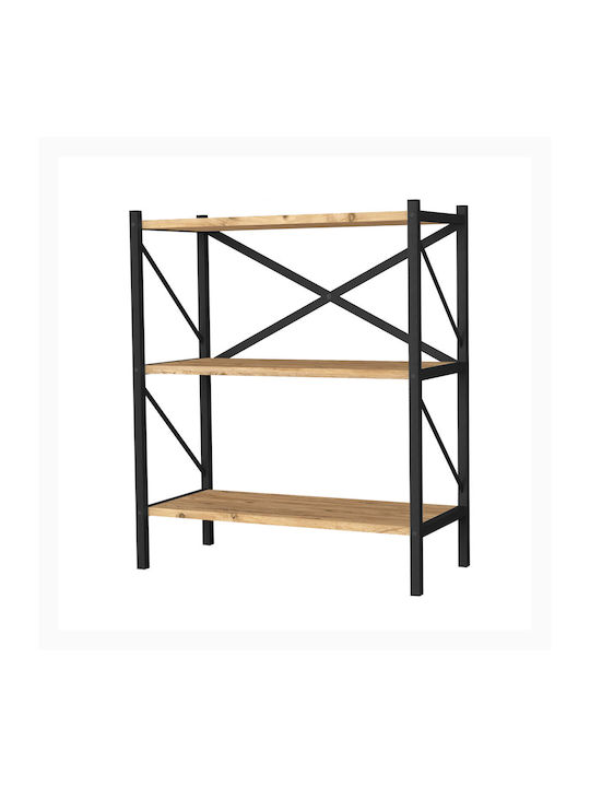 Bookcase Eik 66x85x34cm Black Velvet-Black Metal