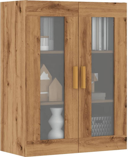 Wall Living Room Display Cabinet made of Particleboard with Glass Brown 69.5x34x90cm