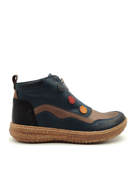 Leather Women's Ankle Boots Platform Navy Blue
