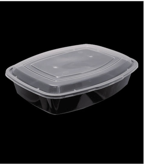 Lebensmittelbehälter M W PP 750ml Schwarz Transparenter gewölbter Deckel 22,4x15,3xh4,2cm Packung mit 50 Tefaco 005525
