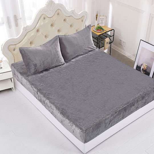 Silk Fashion Σεντόνι Υπέρδιπλο με Λάστιχο 160x200+35εκ. Light Grey