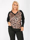 Γυναικεία Μπλούζα Σατέν Μακρυμάνικη Animal Print Μαύρο