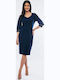 Midi Dress for Wedding - Christening Navy Blue Lace