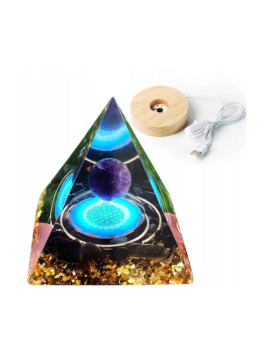 Orgonite Pyramid + Led Lamp Base 5cm Crystal Stones Amulet 5cm Hx09