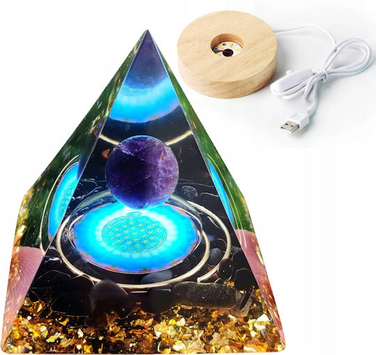 Orgonite Pyramid + Led Lamp Base 5cm Crystal Stones Amulet 5cm Hx09