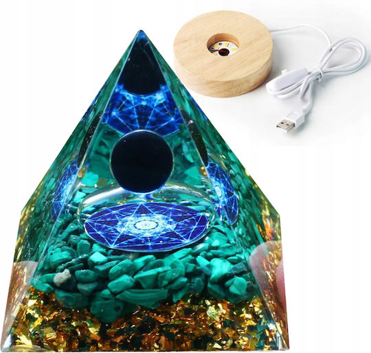 Orgonite Pyramid + Led Lamp Base 5cm Crystal Stones Amulet 5cm Hx19