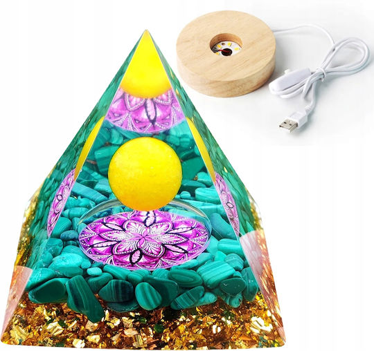 Piramidă Orgonit + Bază Lampă Led 5cm Pietre de Cristal Amuletă 5cm Hx15