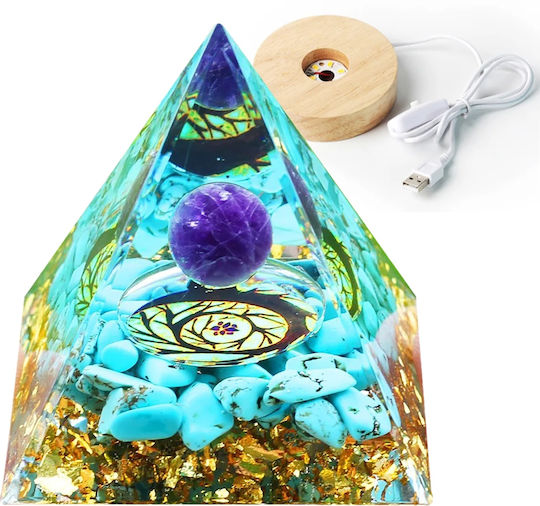 Orgonite Pyramid + Led Lamp Base 5cm Crystal Stones Amulet 5cm Hx18