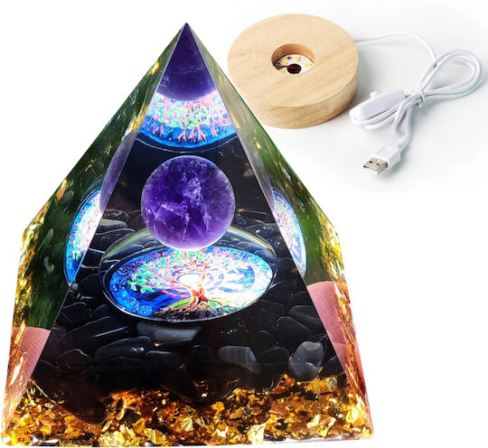 Orgonite Pyramid + Led Lamp Base 5cm Crystal Stones Amulet 5cm Hx03