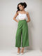 Women's High-waisted Fabric Trousers with Elastic Green