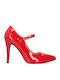 Leather Red High Heels with Strap