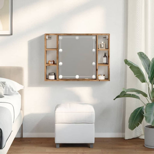 vidaXL Oglindă de Perete cu Maro Ramă din Lemn & Iluminare LED 76x55cm 1buc