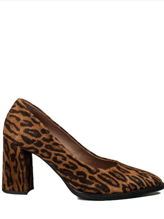 Wonders Tabac Brown Heels Animal Print