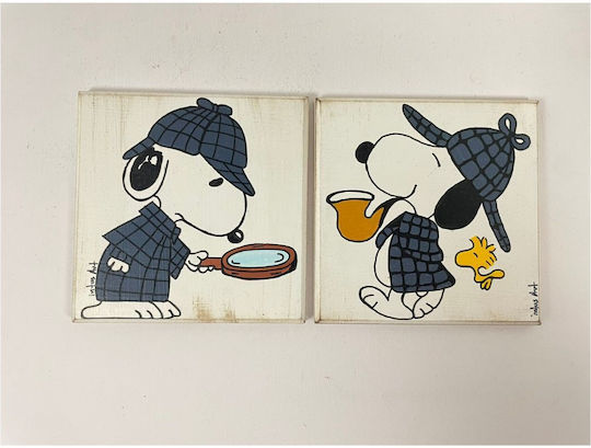 Σουβέρ Ξύλινο Ντετέκτιβ Snoopy 10x10cm 2τμχ