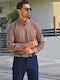 Long Sleeve Shirt in Regular Fit Checked Blue and Tan