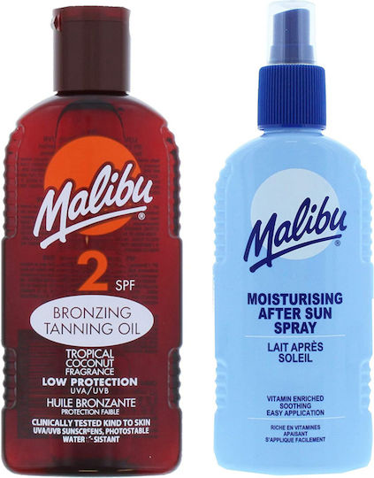 Malibu Tanning Oil Spf2 200ml + After Sun Spray Balm 200ml