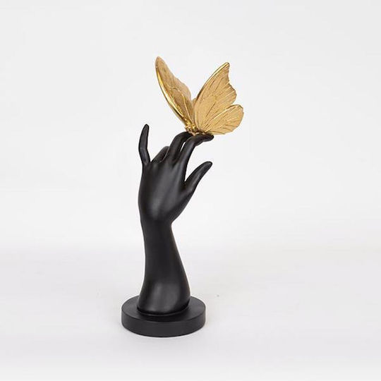 Estheti Home Επιτραπέζιο Διακοσμητικό Resin Μαύρο Χρυσό Πεταλούδα Χέρι 14x17x34.6cm 752-27127