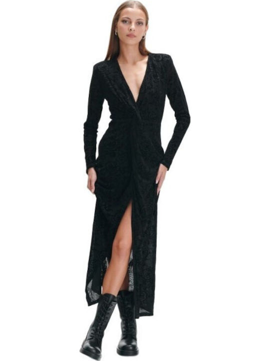 Midi Evening Velvet Dress with Tearing Black