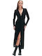 Midi Evening Velvet Dress with Tearing Black