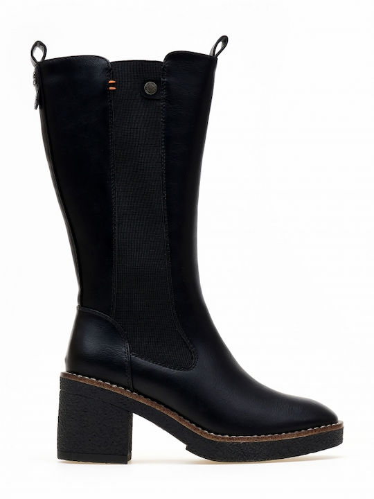 Synthetic Leather High Heel Women's Boots with Rubber Black