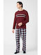 Minerva Bull Men's Winter Checked Pajamas Set Burgundy