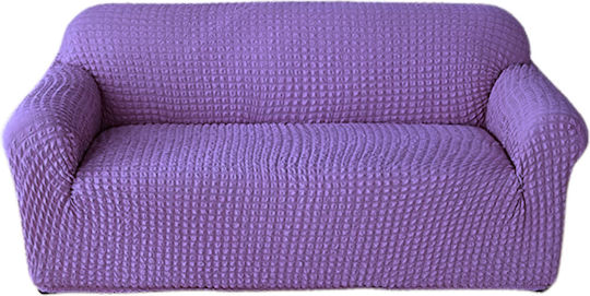 Elastic Three-Seater Sofa Cover Without Ruffles 70% Cotton 30% Lycra Purple
