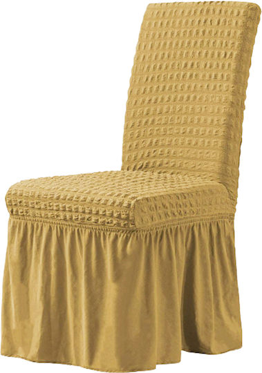 Elastic Chair Cover with Ruffles Dark Beige