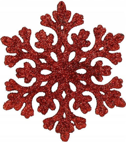 Hängendes Schneeflocke Ornament Kunststoff Rot mit Glitzer Set 8Stück