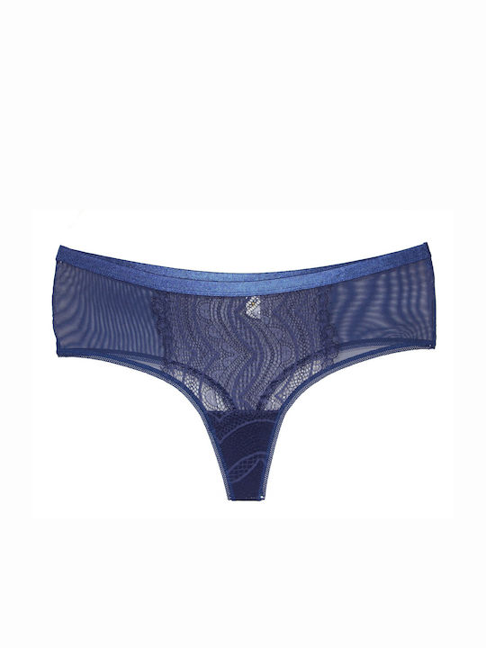 Women's String with Lace Blue