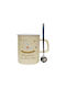 Ceramic Mug "Unicorn" Pastel Yellow Inox Lid Original Spoon 480ml Etoile Pt-510d