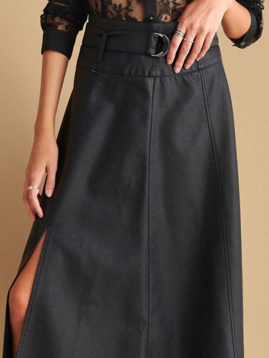 Attrattivo Leather Maxi Skirt Black