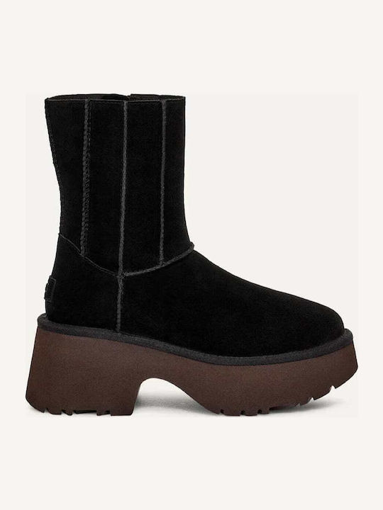 Classic Twin Seam New Heights Suede Women's Ankle Boots with Medium Heel Black