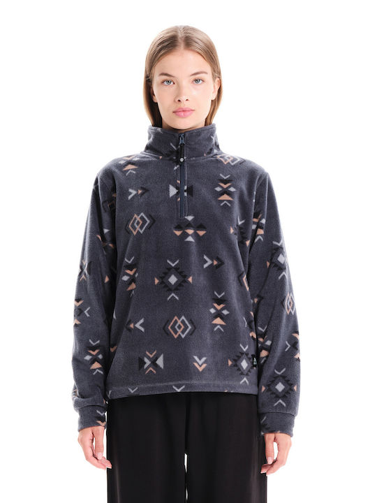 Χειμερινή Γυναικεία Fleece Μπλούζα με Φερμουάρ Γκρι
