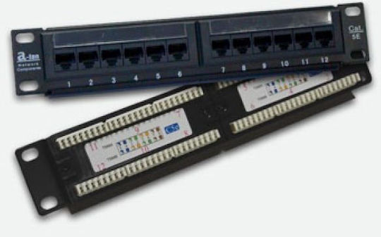 A-LAN Patch Panel für Rack 1U 10" 12 Ports Schwarz