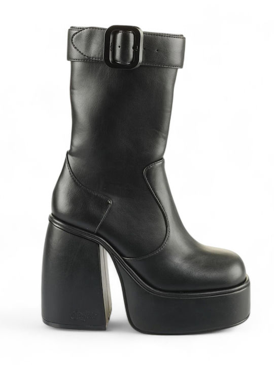 Heart Leather Women's Ankle Boots with High Heel Black