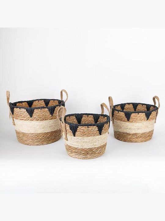 Set of Decorative Baskets Straw with Handles Brown 30cm 3pcs