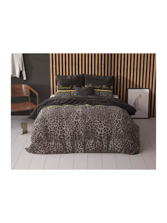 Sleeptime Duvet Cover Set Queen with 2 Pillowcases 240x220 Black Velvet-Black Metal