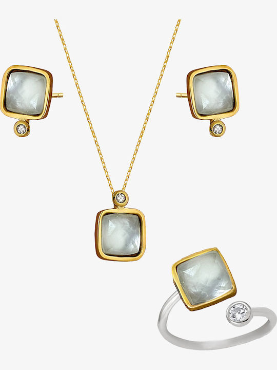 Set with Necklace , Earrings & Ring from Silver with Stones