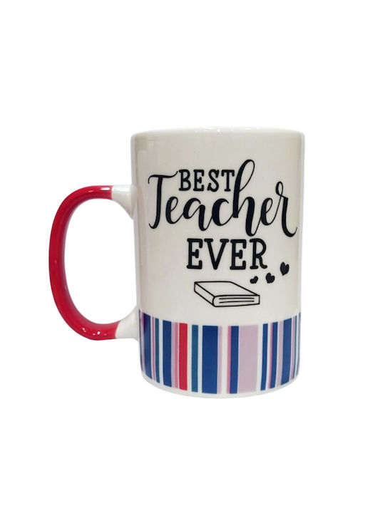 Ceramic Mug "Best Teacher Ever" Red Handle Luxury Gift Box 360ml Etoile Lm-661b